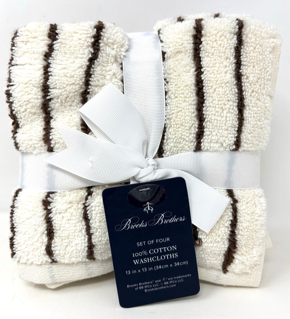 Brooks Brothers Brown Cream Striped Cotton Washcloths 4 Measures 13 X 13”